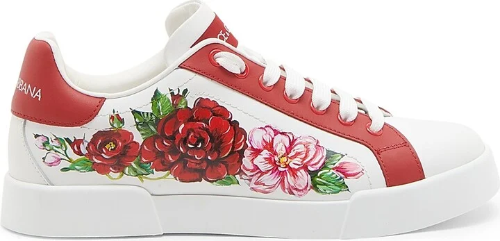 Women's Roses Leather Sneakers - White Rose Multi - Size 6