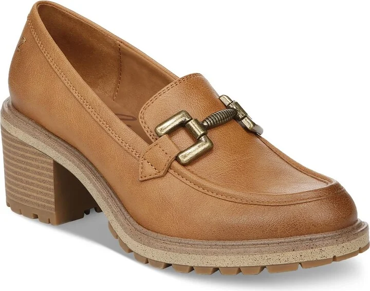 Womens Round Toe Block Heel Loafers