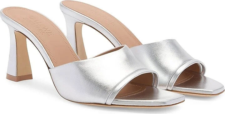 Women's Roxanne 70MM Metallic Leather Block Heel Sandals - Silver Silver - Size 10 - Image 2