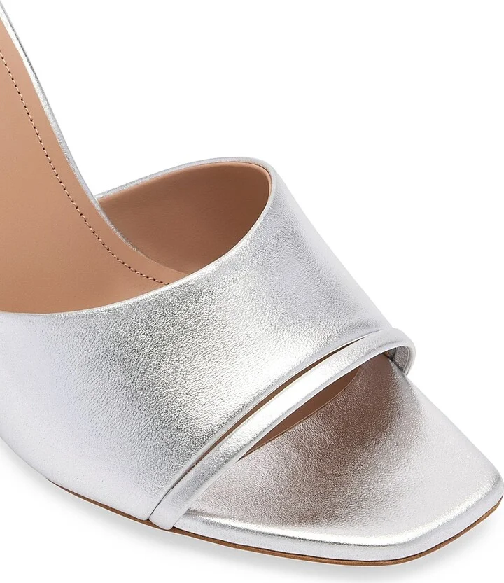 Women's Roxanne 70MM Metallic Leather Block Heel Sandals - Silver Silver - Size 10 - Image 4
