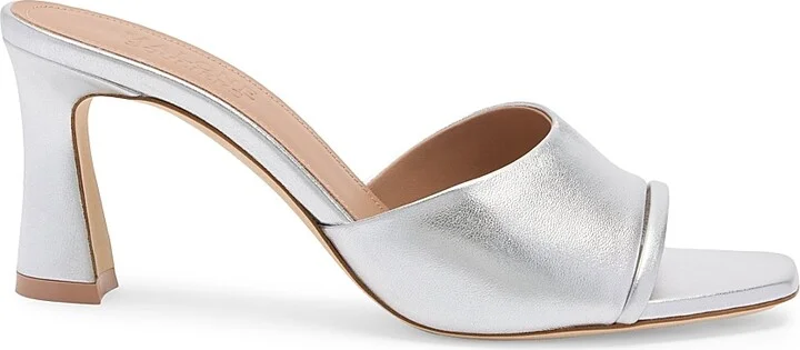 Women's Roxanne 70MM Metallic Leather Block Heel Sandals - Silver Silver - Size 10