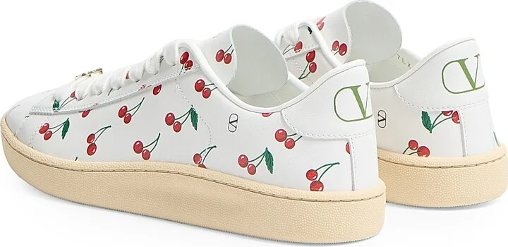 Women's Royco Sneakers in Nappa Calfskin with Cherryfic Pattern - White - Size 7 - Image 4