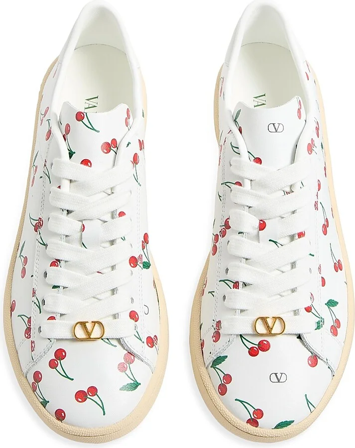 Women's Royco Sneakers in Nappa Calfskin with Cherryfic Pattern - White - Size 7 - Image 6