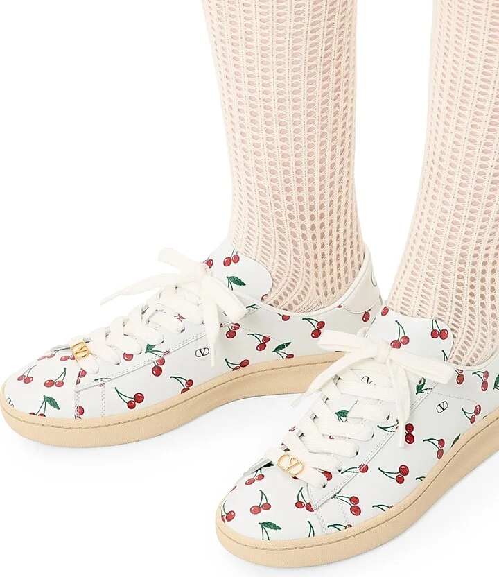 Women's Royco Sneakers in Nappa Calfskin with Cherryfic Pattern - White - Size 7 - Image 7