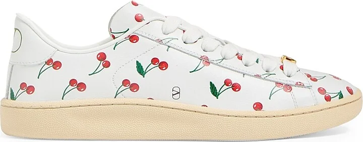Women's Royco Sneakers in Nappa Calfskin with Cherryfic Pattern - White - Size 7