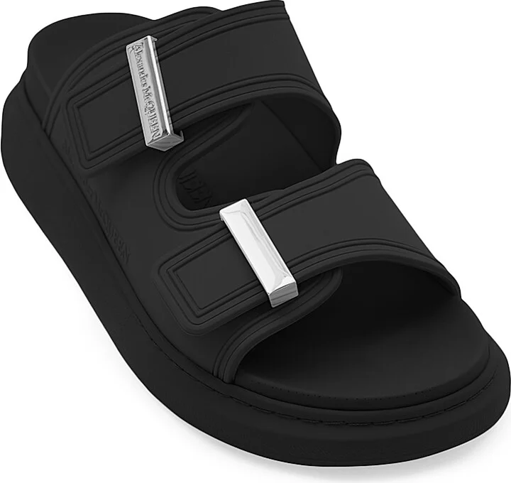 Women's Rubber Double-Strap Slides - Black - Size 6 Sandals - Image 2