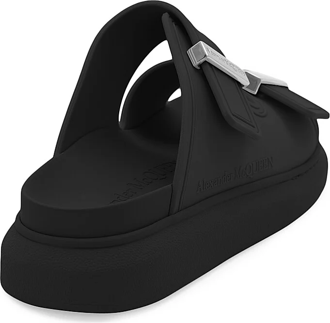 Women's Rubber Double-Strap Slides - Black - Size 6 Sandals - Image 3