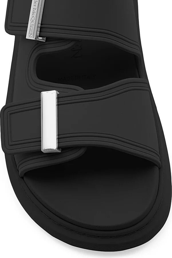 Women's Rubber Double-Strap Slides - Black - Size 6 Sandals - Image 4