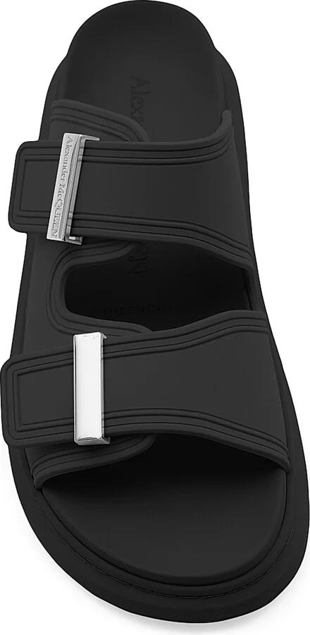 Women's Rubber Double-Strap Slides - Black - Size 6 Sandals - Image 5