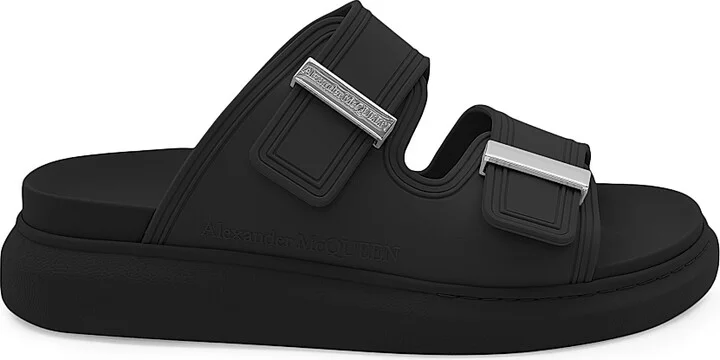Women's Rubber Double-Strap Slides - Black - Size 6 Sandals