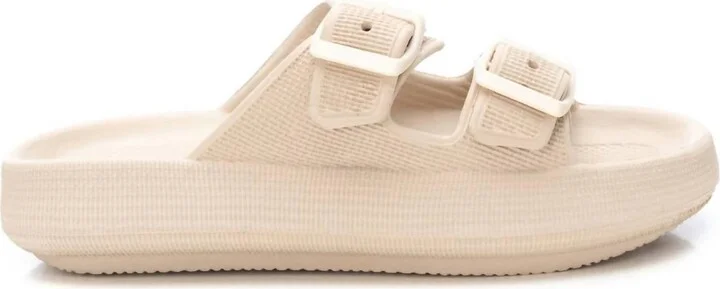 Women's Rubber Flat Sandals In Beige