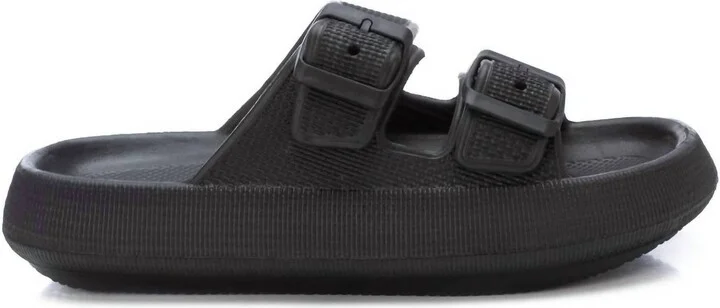 Women's Rubber Flat Sandals In Black
