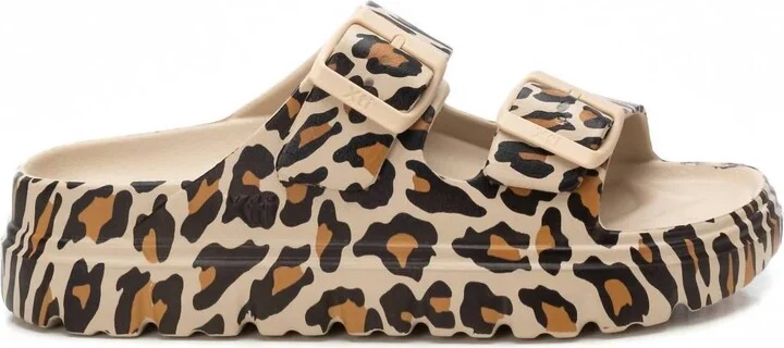 Women's Rubber Flat Sandals In Leopard