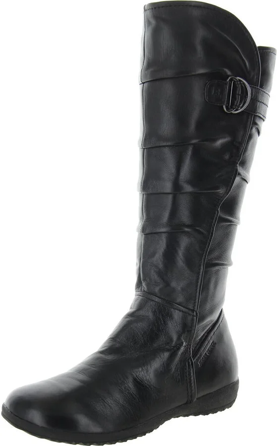 Womens Ruched Leather Knee-High Boots