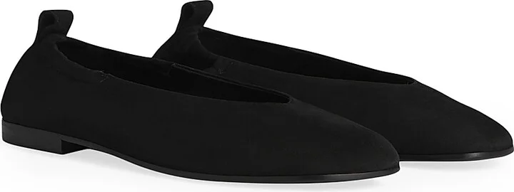 Women's Ruched Square-Toe Suede Ballet Flats - Black - Size 7 - Image 2