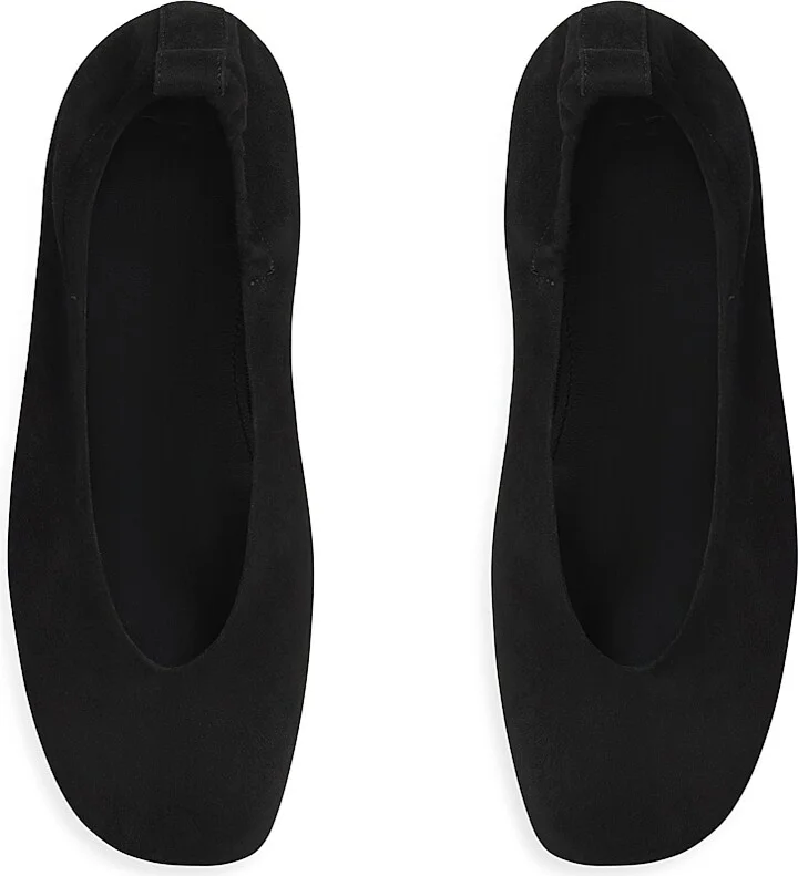 Women's Ruched Square-Toe Suede Ballet Flats - Black - Size 7 - Image 3