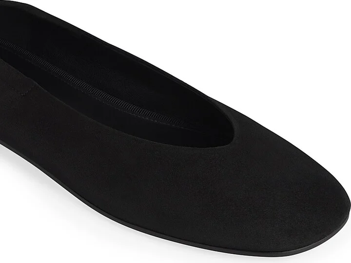 Women's Ruched Square-Toe Suede Ballet Flats - Black - Size 7 - Image 4