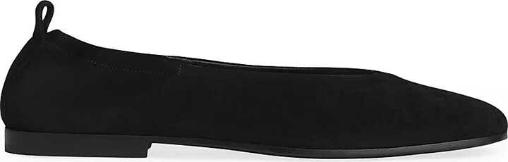 Women's Ruched Square-Toe Suede Ballet Flats - Black - Size 7