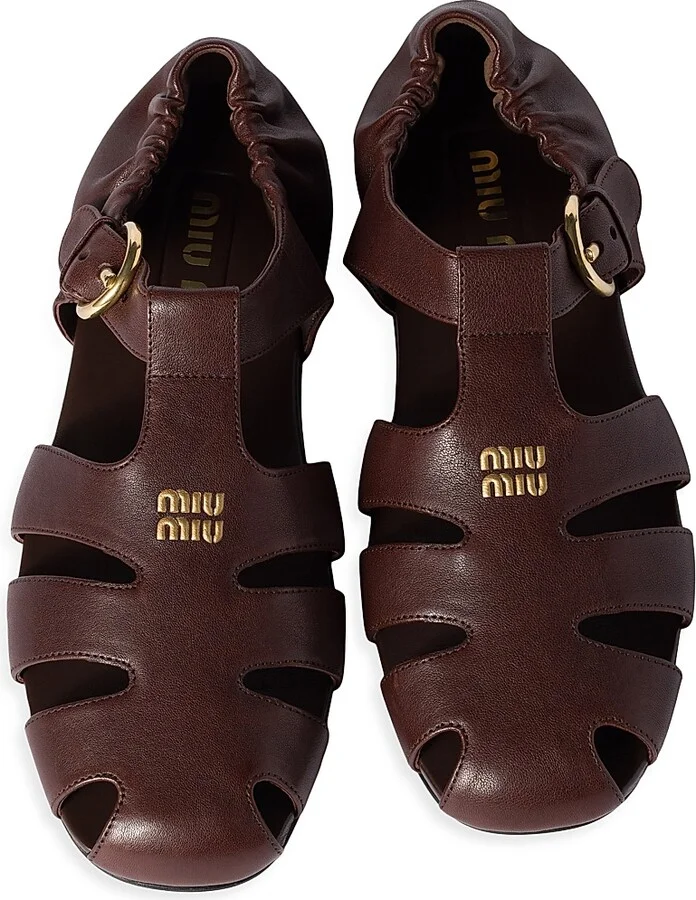 Women's Ruches Nappa Leather Fisherman Sandals - Brown - Size 5 - Image 2