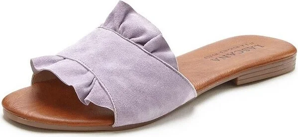Women's Ruffle Suede Sandals - LASCANA - Lilac Solid - Image 2