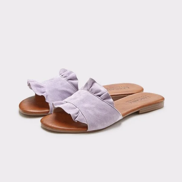 Women's Ruffle Suede Sandals - LASCANA - Lilac Solid