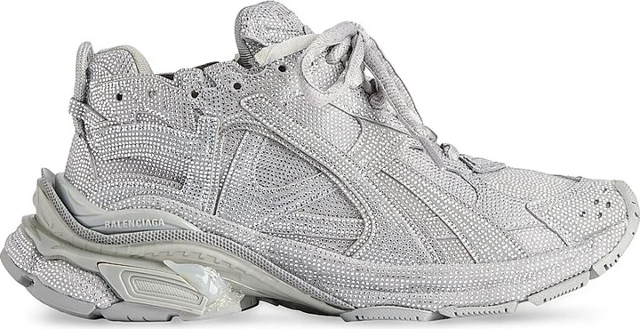Women's Runner Sneakers with Rhinestones - White - Size 11