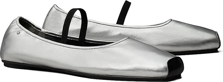 Women's Runway Leather Ballet Flats - Silver Perfect Black - Size 10 - Image 2