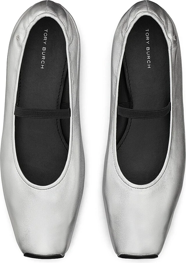 Women's Runway Leather Ballet Flats - Silver Perfect Black - Size 10 - Image 3
