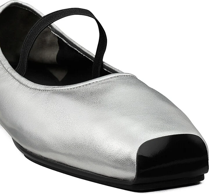 Women's Runway Leather Ballet Flats - Silver Perfect Black - Size 10 - Image 4