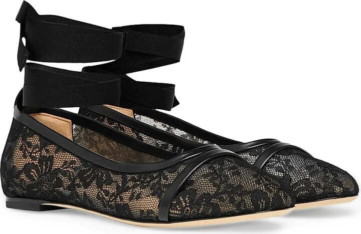 Women's Sabina Lace Flat Pumps with Ribbons - Black - Size 12 - Image 2