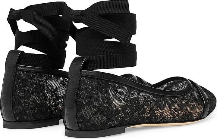 Women's Sabina Lace Flat Pumps with Ribbons - Black - Size 12 - Image 3