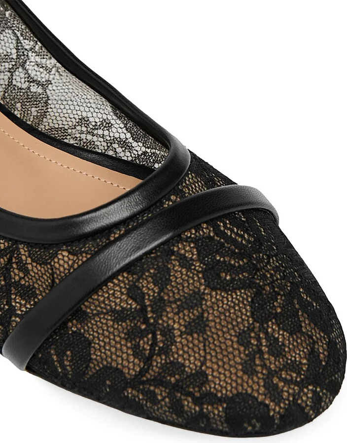 Women's Sabina Lace Flat Pumps with Ribbons - Black - Size 12 - Image 4