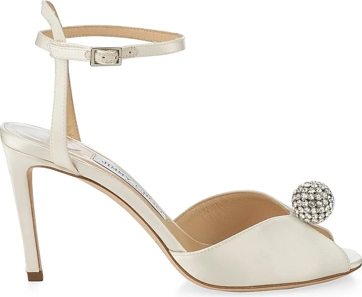 Women's Sacora 85MM Satin Sandals - Ivory Crystal - Size 5