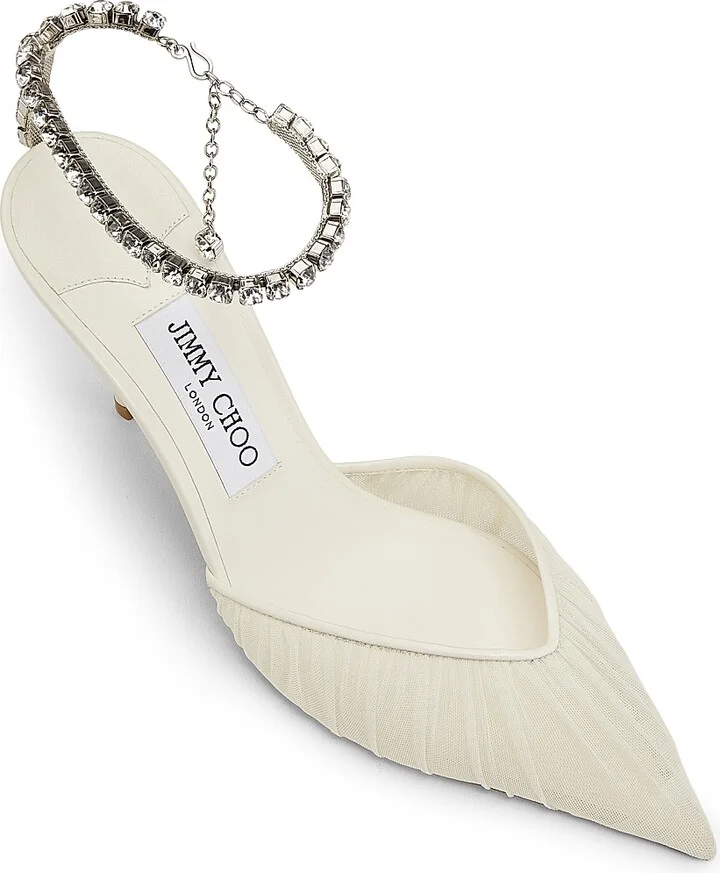 Women's Saeda 85MM Crystal-Embellished Ruched Tulle Pumps - Ivory Crystal - Size 5.5 - Image 4