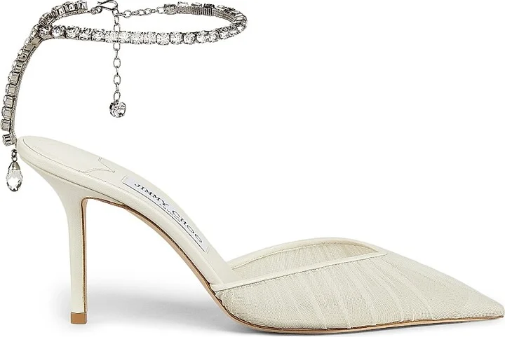 Women's Saeda 85MM Crystal-Embellished Ruched Tulle Pumps - Ivory Crystal - Size 5.5