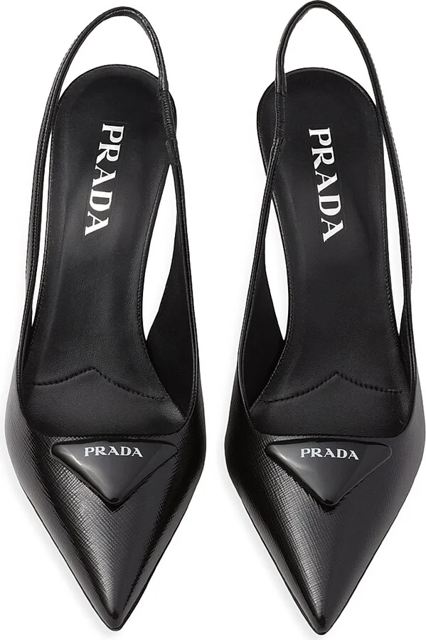 Women's Saffiano 75MM Patent Leather Slingback Pumps - Black - Size 5 - Image 2
