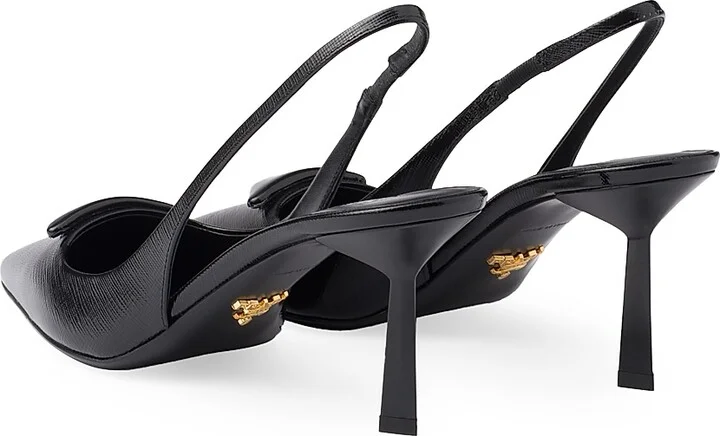 Women's Saffiano 75MM Patent Leather Slingback Pumps - Black - Size 5 - Image 3
