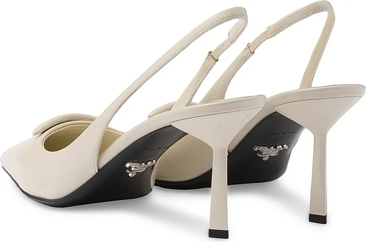 Women's Saffiano 75MM Patent Leather Slingback Pumps - Black - Size 5 - Image 6