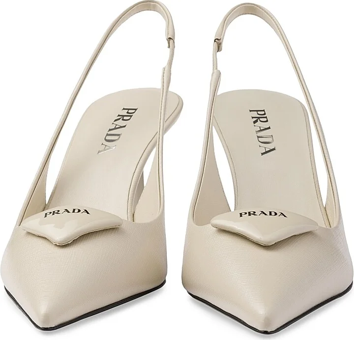Women's Saffiano 75MM Patent Leather Slingback Pumps - Black - Size 5 - Image 7