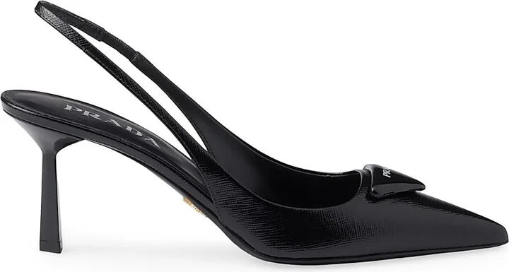 Women's Saffiano 75MM Patent Leather Slingback Pumps - Black - Size 5
