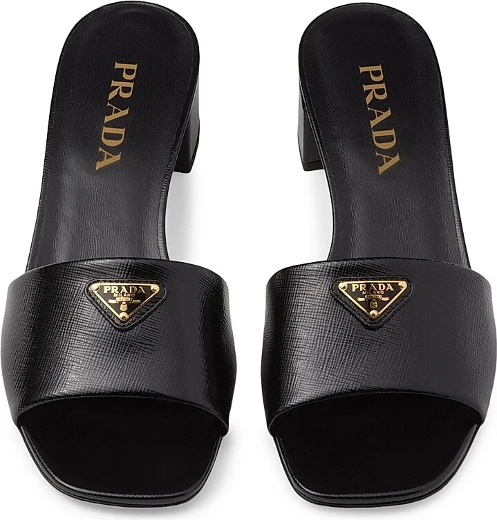 Women's Saffiano Leather Sandals - Black - Size 5.5 - Image 2