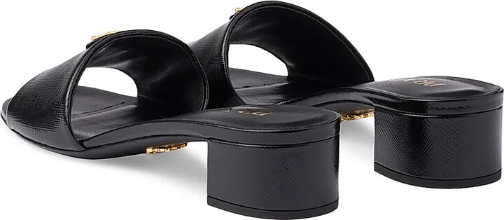 Women's Saffiano Leather Sandals - Black - Size 5.5 - Image 3