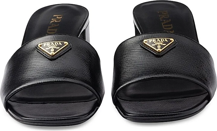 Women's Saffiano Leather Sandals - Black - Size 5.5 - Image 4