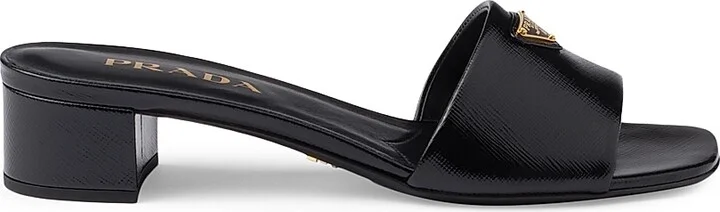 Women's Saffiano Leather Sandals - Black - Size 5.5