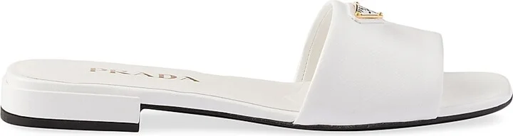 Women's Saffiano Patent Leather Slides - White - Size 7