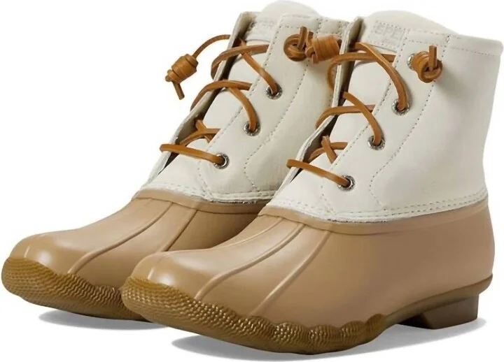 Women's Saltwater Rain Boot In Cream Leather