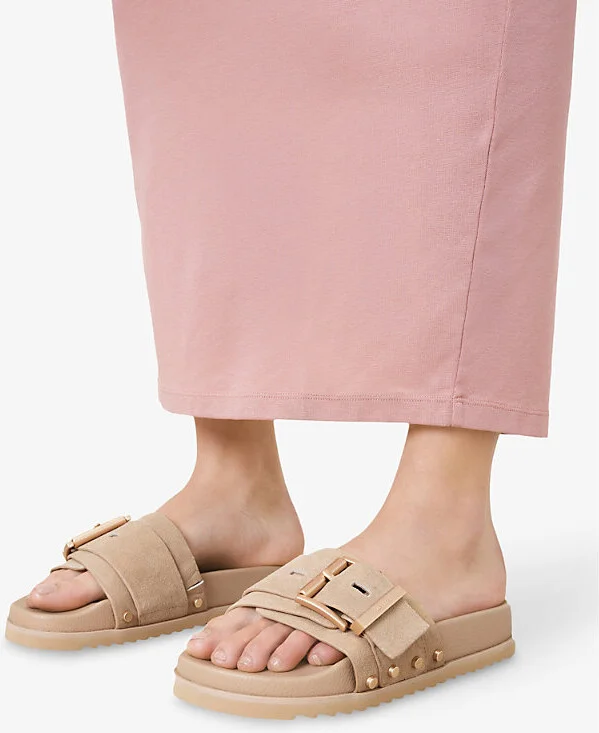 Womens Sand Brown Ellie Studded Suede Sliders Eur 39 / 6 Uk Women - Image 2