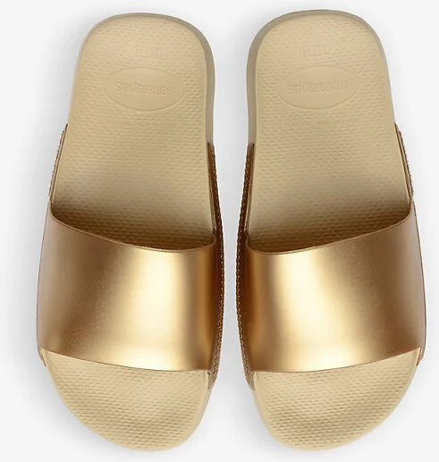 Womens Sand Grey Classic Metallic Rubber Sliders 6/7 - Image 2
