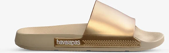 Womens Sand Grey Classic Metallic Rubber Sliders 6/7