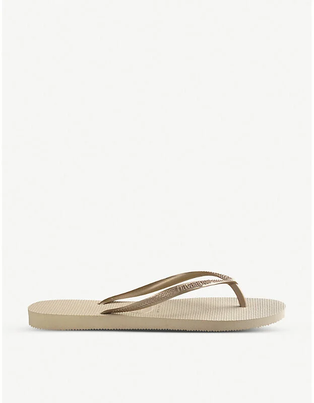 Womens Sand Grey Slim Rubber Flip-Flops 5